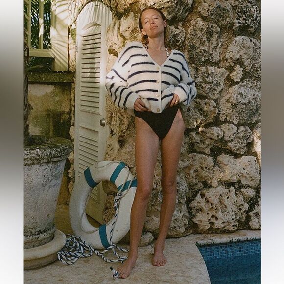 J Crew Ribbed High Rise Cheeky Bikini Bottom Black BE808 M - Picture 4 of 8